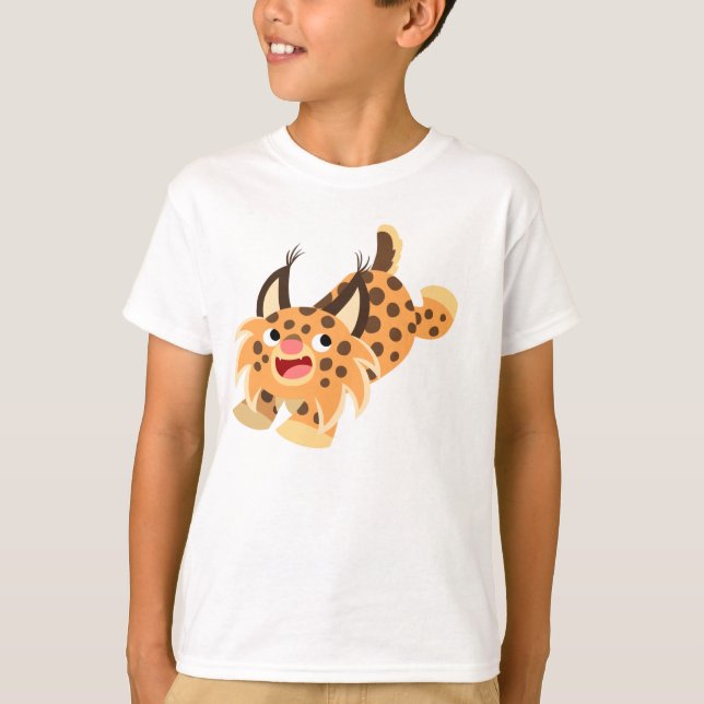Cute Prankish Cartoon Bobcat Children T-Shirt (Front)