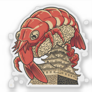 Cute Prawn Sushi on Japanese Castle Art Design