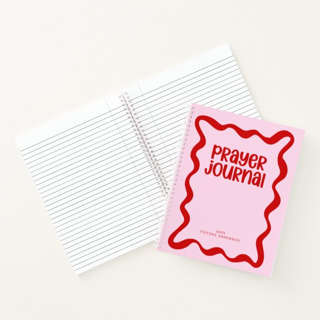 Cute Prayer Journal Pink and Red Custom Name Year (Inside)