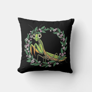 Cute Praying Mantis And Mountain Laurel Blossom Cushion