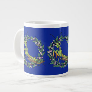 Cute Praying Mantis And Mountain Laurel Blossom Large Coffee Mug