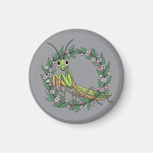 Cute Praying Mantis And Mountain Laurel Blossom Magnet