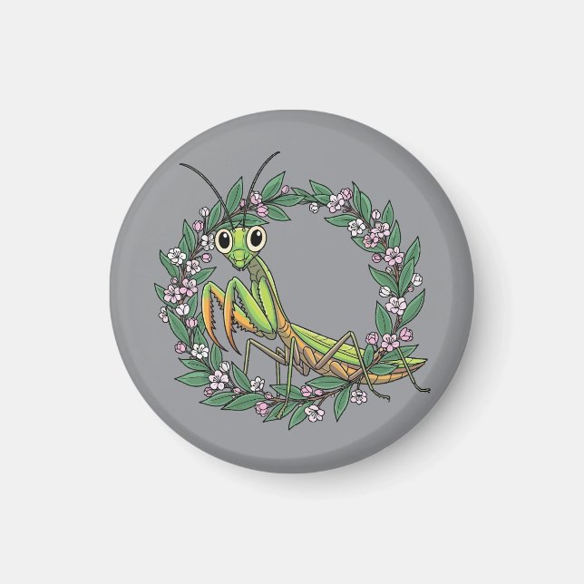 Cute Praying Mantis And Mountain Laurel Blossom Magnet (Front)
