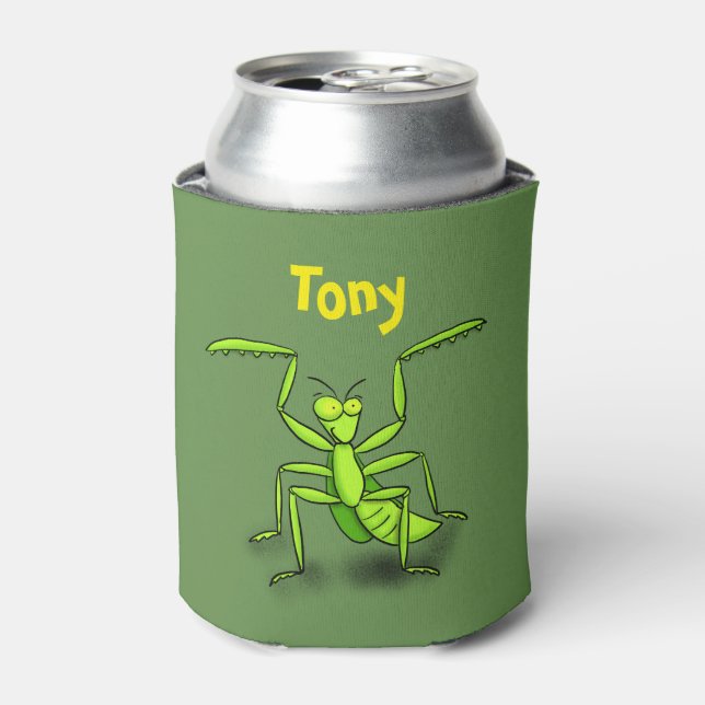 Cute praying mantis cartoon can cooler (Can Front)
