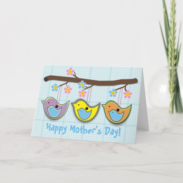 Cute pregnant birdies blue Mother's Day card (Front)