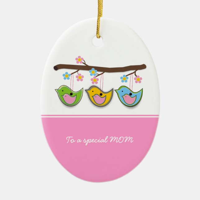 Cute pregnant birdies flowers Mother's Day Ceramic Ornament (Front)