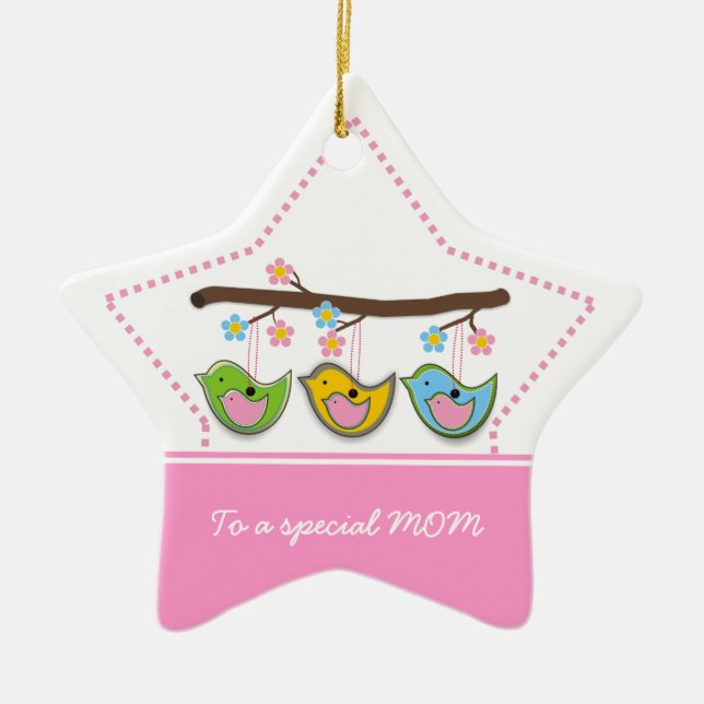 Cute pregnant birdies flowers Mother's Day Ceramic Ornament (Front)