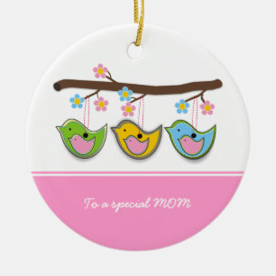 Cute pregnant birdies flowers Mother's Day Ceramic Ornament