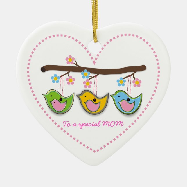 Cute pregnant birdies flowers Mother's Day Ceramic Ornament (Front)