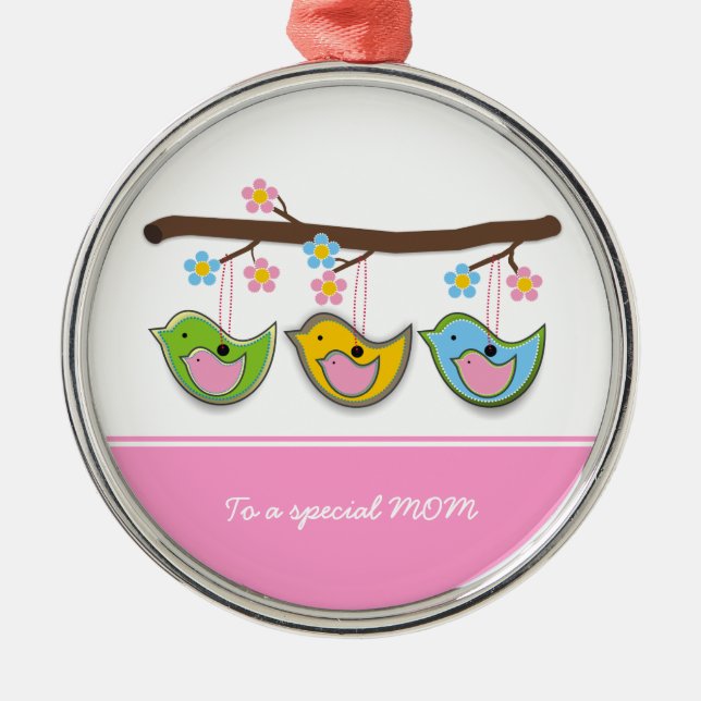 Cute pregnant birdies flowers Mother's Day Metal Ornament (Front)