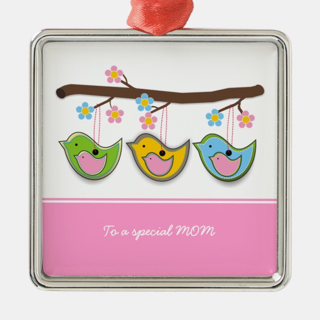 Cute pregnant birdies flowers Mother's Day Metal Ornament (Front)