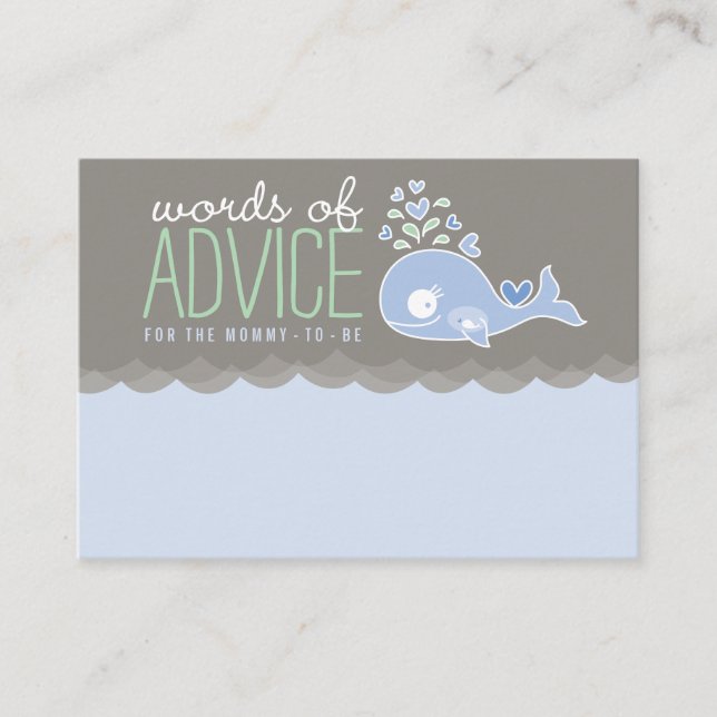 Cute Pregnant Blue Whale Baby Shower Game Mummy Advice Card (Front)