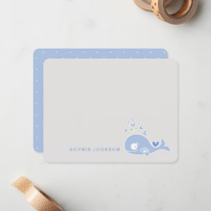Cute Pregnant Blue Whale Boy Baby Shower Thank You Note Card