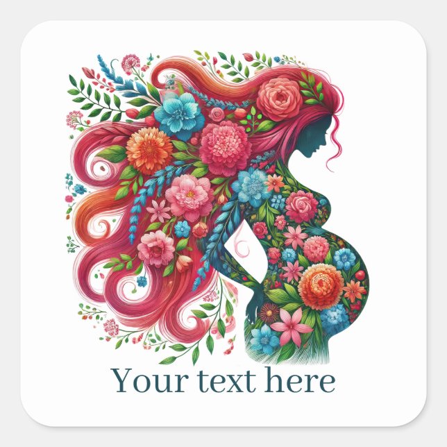 Cute pregnant woman Mummy add text  Square Sticker (Front)