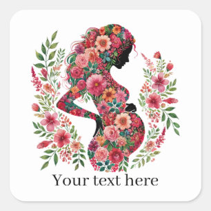 Cute pregnant woman Mummy add text  Square Sticker