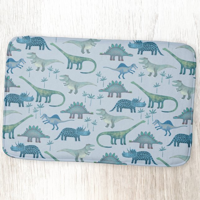 Cute Prehistoric Blue Dinosaur Pattern Bath Mat (Dinosaur pattern blue bath mat)
