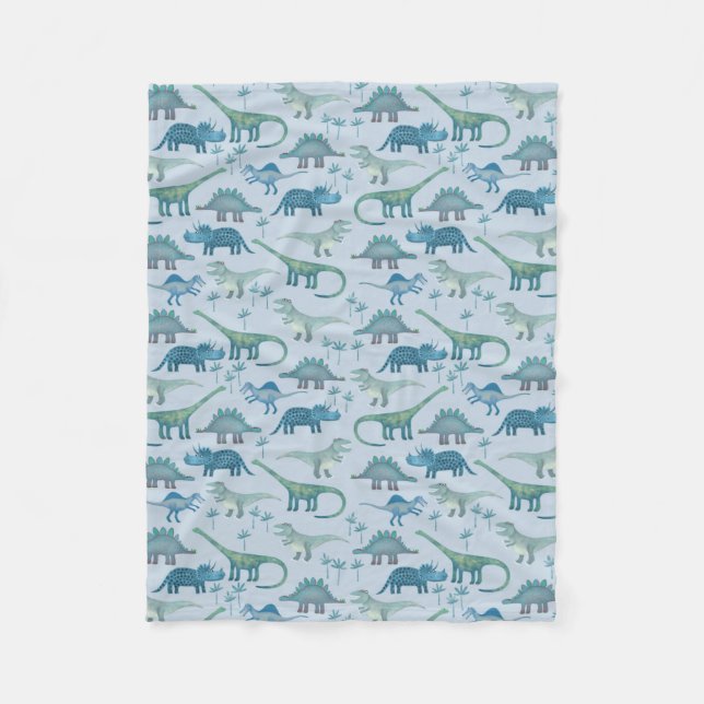 Cute Prehistoric Blue Dinosaur Pattern Fleece Blanket (Front)