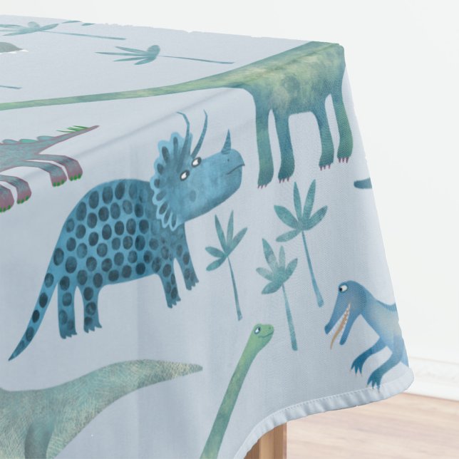 Cute Prehistoric Blue Dinosaur Pattern Tablecloth (Fun dinosaur pattern cloth tablecloth)