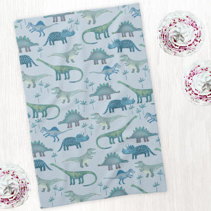 Cute Prehistoric Blue Dinosaur Pattern Tea Towel
