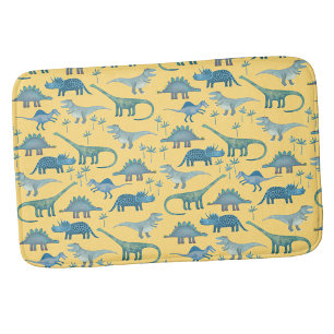 Cute Prehistoric Dinosaur Pattern Yellow Bath Mat