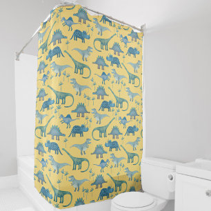 Cute Prehistoric Dinosaur Pattern Yellow Shower Curtain