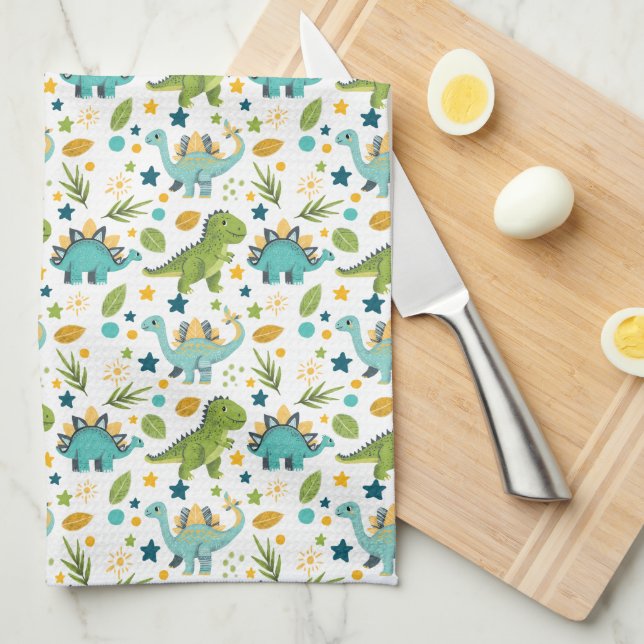 Cute Prehistoric Jurassic T Rex Dinosaur Pattern Tea Towel (Quarter Fold)