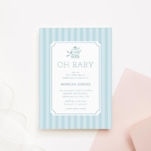 Cute Preppy Baby Stroller Baby Shower Invitation