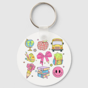 Cute Preppy Back To School Coquette Pencil Bow Tea Key Ring
