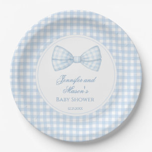 Cute preppy blue bow tie boho baby boy shower paper plate