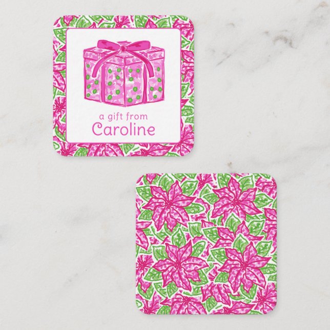Cute Preppy Christmas Pink Green Present Enclosure Card (Front/Back)