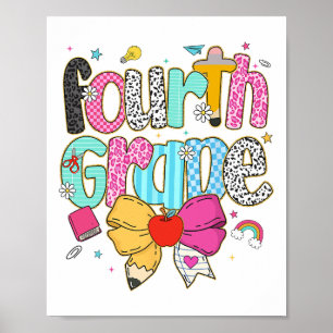Cute Preppy Fourth Grade Teacher Leopard Coquette Poster