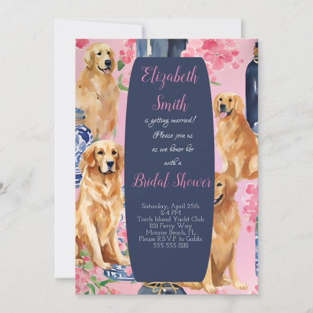 Cute  preppy golden retriever dog invitation (Front)