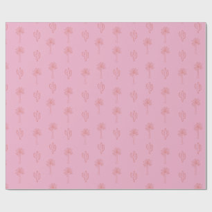 Cute Preppy Palm Trees and Cactus Retro Pink Wrapping Paper