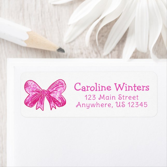 Cute Preppy Pink  Bow Return Address Label (Insitu)