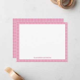 Cute Preppy Pink Gingham Border Personalised Card