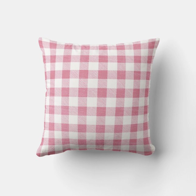 Cute Preppy Pink Gingham Plaid Pattern Cushion (Back)