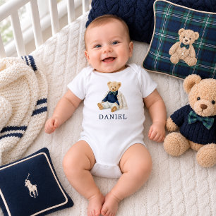 Cute Preppy Teddy Bear Baby Bodysuit
