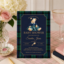 Cute Preppy Teddy Bear Girl Baby Shower