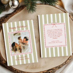 Cute Preppy Whimsical Bow Stripes Photo Holiday Card