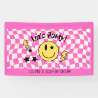 Cute Preppy Y2K Hot Pink Retro Birthday Banner