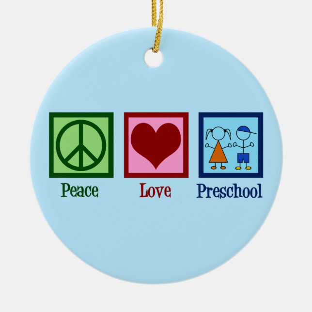 Cute Preschool Teacher Peace Love Pre-K Ceramic Ornament (Front)