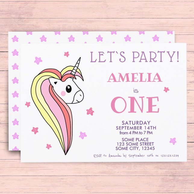 Cute Pretty Colourful Unicorn 1st Birthday Invitation (Creator Uploaded)