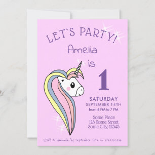 Cute Pretty Colourful Unicorn Sparkles 1st Birthda Invitation