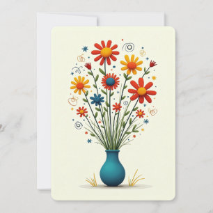 Cute Pretty Flower Floral Assortment Bouquet Vase Holiday Card