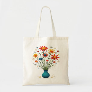 Cute Pretty Flower Floral Assortment Bouquet Vase Tote Bag