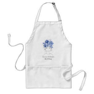 Cute pretty girl blue watercolor roses-Floral Standard Apron