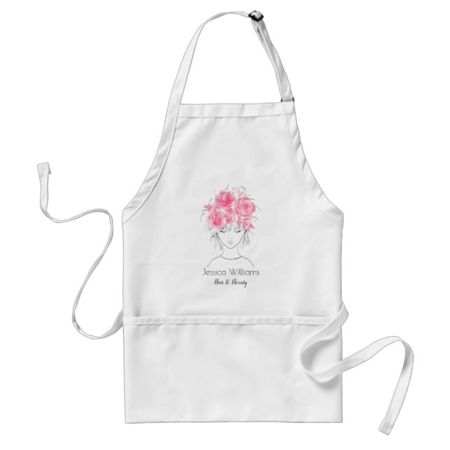 Cute pretty girl pink watercolor roses-Floral Standard Apron (Front)