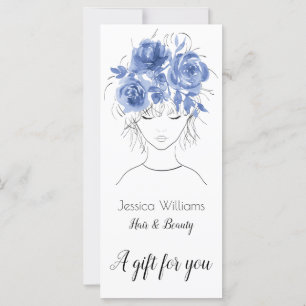 Cute pretty girl with blue watercolor roses-Floral