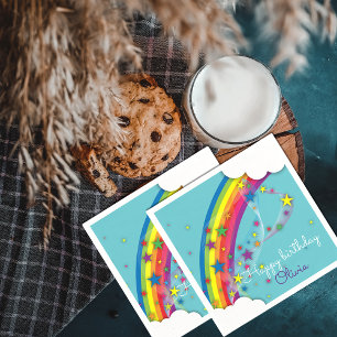 Cute Pretty Girly Rainbow Stars Sky and Clouds Napkin