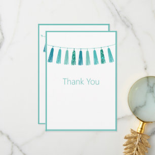 Cute Pretty Green Glitter Tassles Thank You Card